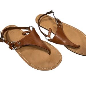 GAP Brown Leather Thong Sandal Ankle Strap Buckle Size 8